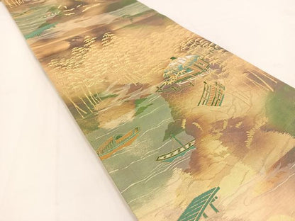 平和屋着物◎六通柄袋帯　御所解風景文　金糸　引箔　正絹　逸品　BAAV7463yc
