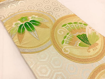 平和屋着物◎六通柄袋帯　唐織　花蝶丸文　金銀糸　正絹　逸品　BAAV7464yc