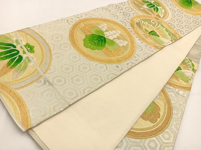 平和屋着物◎六通柄袋帯　唐織　花蝶丸文　金銀糸　正絹　逸品　BAAV7464yc