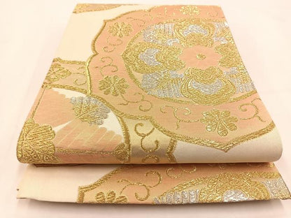 平和屋着物◎六通柄袋帯　正倉院花文　金銀糸　正絹　逸品　BAAV7465yc