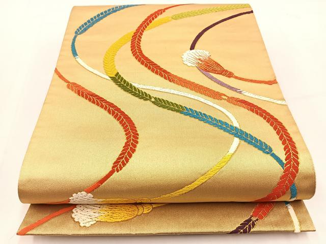 平和屋着物◎六通柄袋帯　唐織　紐文　金糸　正絹　逸品　BAAV7466yc