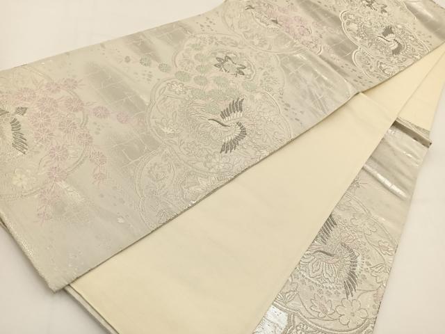 平和屋着物◎六通柄袋帯 花鳥文 銀糸 正絹 逸品 BAAV7468yc