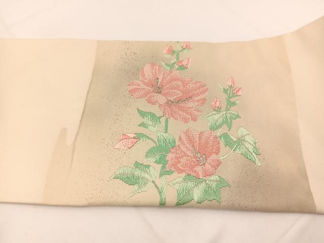平和屋着物◎九寸名古屋帯 唐織 草花文 銀糸 正絹 逸品 BAAV7474yc
