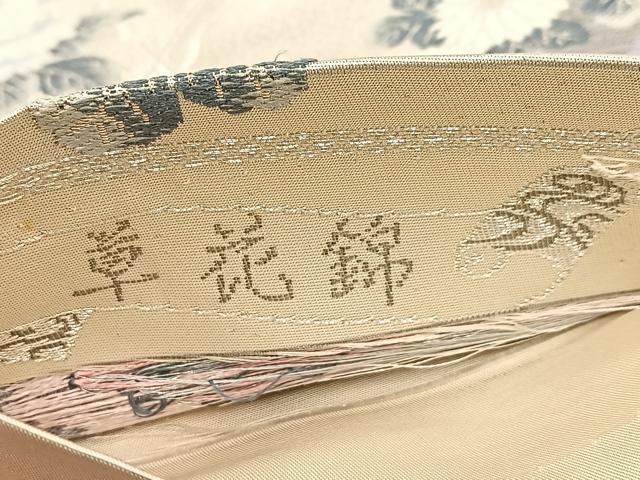 平和屋着物◎六通柄袋帯　唐織　プラチナ二重織　草花錦　流水動物花文　正絹　逸品　BAAV7479yc