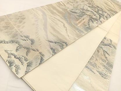 平和屋着物◎六通柄袋帯　錦袋嵯峨野　銀糸　正絹　逸品　BAAV7480yc