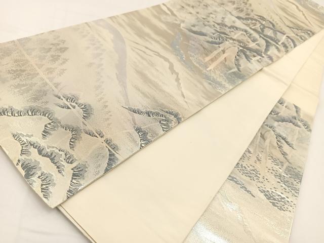 平和屋着物◎六通柄袋帯　錦袋嵯峨野　銀糸　正絹　逸品　BAAV7480yc