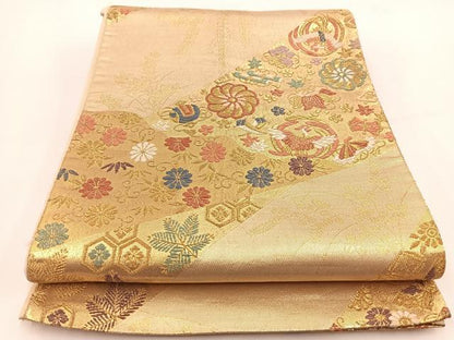 平和屋着物◎六通柄袋帯　唐織　鳳凰吉祥花蝶文　金糸　正絹　逸品　BAAV7481yc
