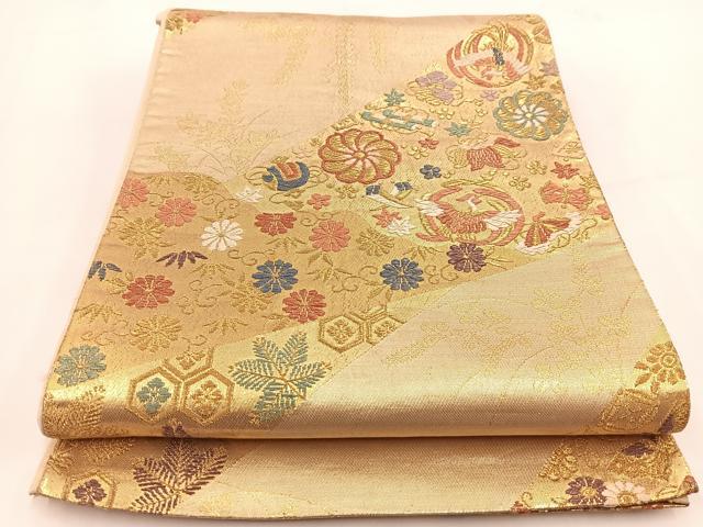 平和屋着物◎六通柄袋帯　唐織　鳳凰吉祥花蝶文　金糸　正絹　逸品　BAAV7481yc