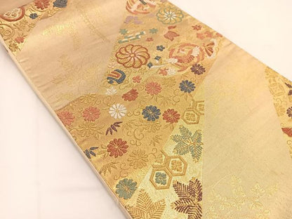 平和屋着物◎六通柄袋帯　唐織　鳳凰吉祥花蝶文　金糸　正絹　逸品　BAAV7481yc