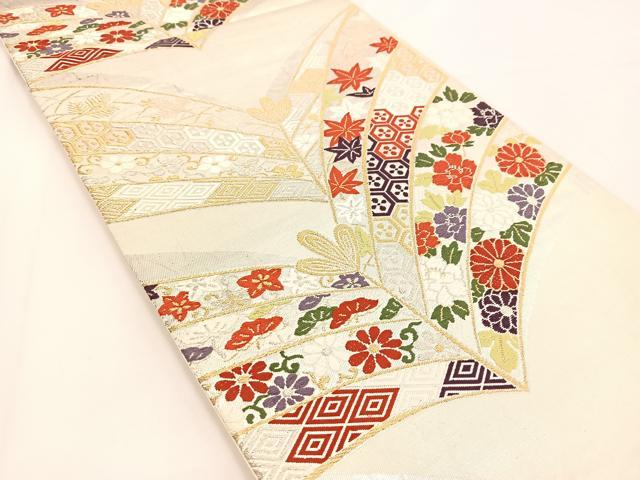 平和屋着物◎六通柄袋帯　唐織　若松葉花文　金銀糸　正絹　逸品　BAAV7484yc