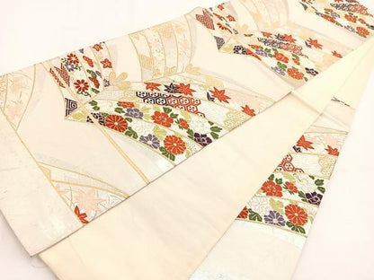平和屋着物◎六通柄袋帯　唐織　若松葉花文　金銀糸　正絹　逸品　BAAV7484yc