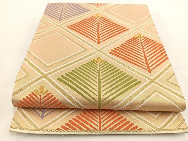 平和屋着物◎六通柄袋帯 唐織 若松葉菱文 金糸 正絹 逸品 BAAV7487yc