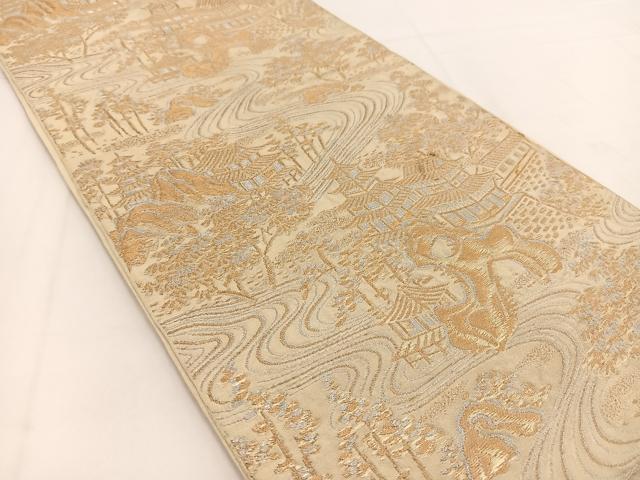 平和屋着物◎六通柄 本袋帯 流水風景文 金銀糸 正絹 逸品 BAAV7489yc
