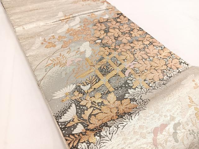平和屋着物◎六通柄袋帯　唐織　流水秋草文　金銀糸　正絹　逸品　BAAV7498yc