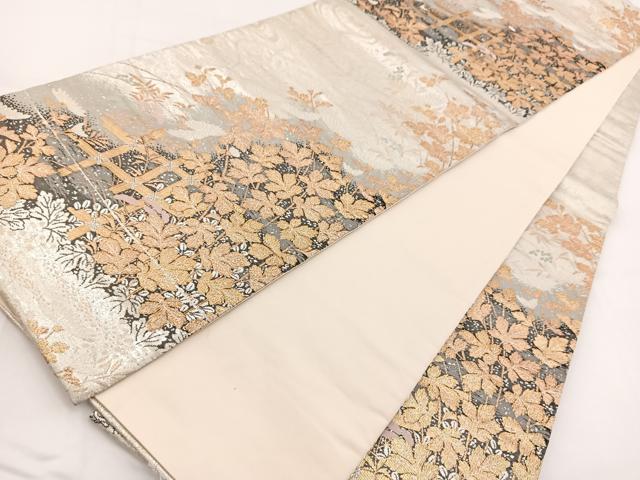 平和屋着物◎六通柄袋帯　唐織　流水秋草文　金銀糸　正絹　逸品　BAAV7498yc