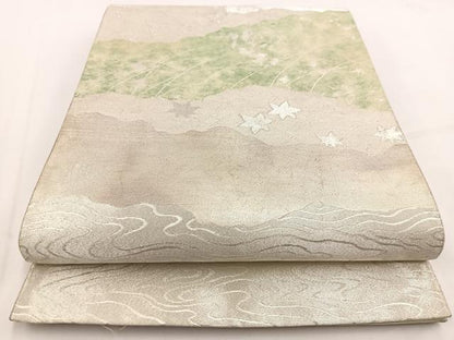 平和屋着物◎六通柄袋帯　流水道長花文　金銀糸　引箔　正絹　逸品　BAAV7510yc