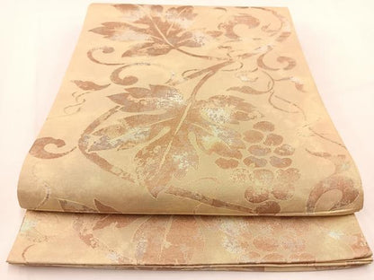 平和屋着物◎六通柄袋帯　葡萄蔦の葉文　金銀糸　引箔　正絹　逸品　BAAV7556yc