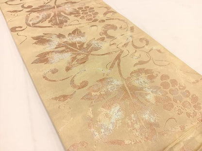 平和屋着物◎六通柄袋帯　葡萄蔦の葉文　金銀糸　引箔　正絹　逸品　BAAV7556yc