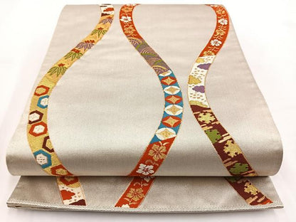 平和屋着物◎六通柄袋帯 唐織 宴 立涌吉祥花文 金銀糸 正絹 逸品 BAAV7561yc