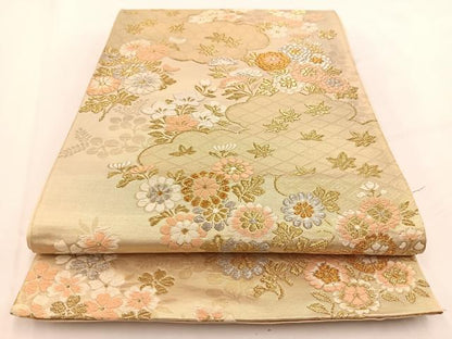 平和屋着物◎六通柄袋帯　唐織　雲取小花文　金銀糸　正絹　逸品　BAAV7562yc