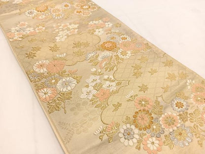 平和屋着物◎六通柄袋帯　唐織　雲取小花文　金銀糸　正絹　逸品　BAAV7562yc