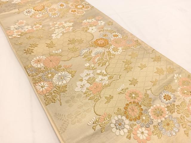平和屋着物◎六通柄袋帯　唐織　雲取小花文　金銀糸　正絹　逸品　BAAV7562yc