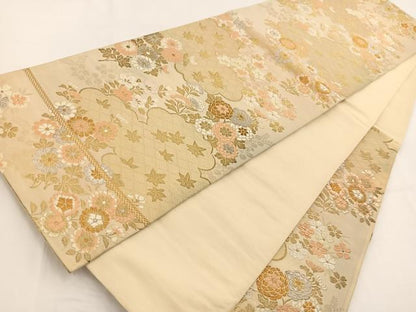 平和屋着物◎六通柄袋帯　唐織　雲取小花文　金銀糸　正絹　逸品　BAAV7562yc