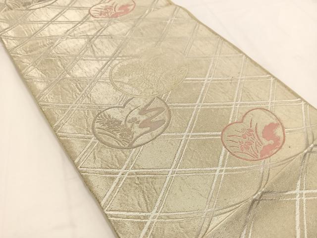 平和屋着物◎六通柄袋帯 団扇取り花文 金銀糸 正絹 逸品 BAAV7563yc