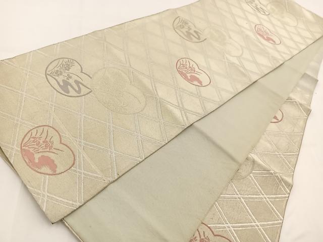 平和屋着物◎六通柄袋帯 団扇取り花文 金銀糸 正絹 逸品 BAAV7563yc