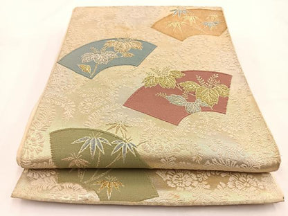 平和屋着物◎六通柄袋帯 唐織 地紙草花文 金銀糸 正絹 逸品 BAAV7565yc