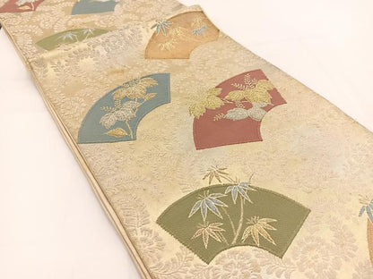 平和屋着物◎六通柄袋帯 唐織 地紙草花文 金銀糸 正絹 逸品 BAAV7565yc