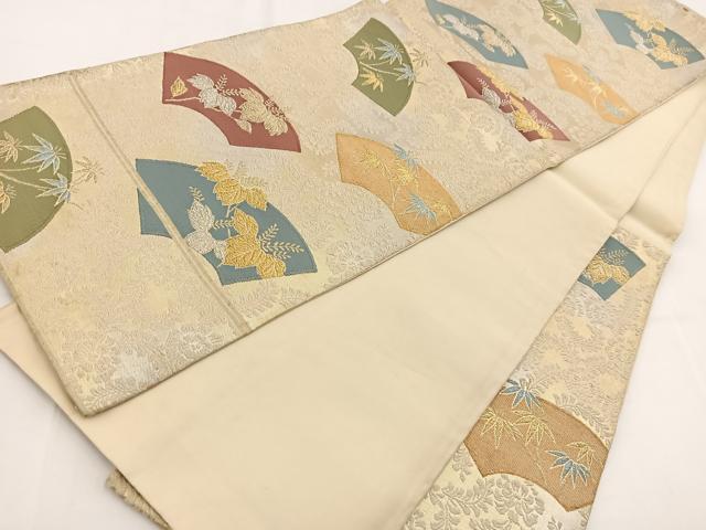 平和屋着物◎六通柄袋帯 唐織 地紙草花文 金銀糸 正絹 逸品 BAAV7565yc
