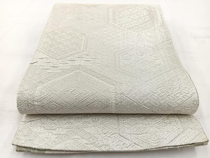 平和屋着物◎佐賀錦　両面　六通柄袋帯　風景樹林文　銀糸　正絹　逸品　BAAV7566yc