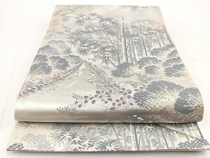 平和屋着物◎六通柄袋帯　錦袋嵯峨野　銀糸　正絹　逸品　BAAV7570yc