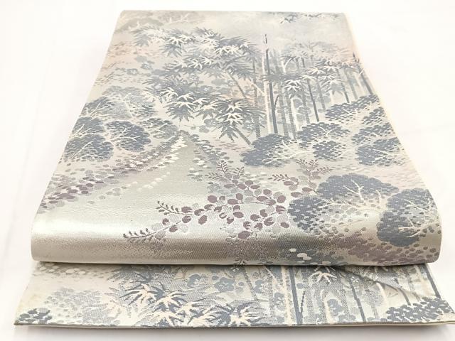 平和屋着物◎六通柄袋帯　錦袋嵯峨野　銀糸　正絹　逸品　BAAV7570yc