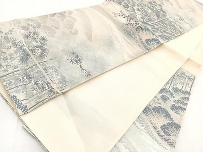 平和屋着物◎六通柄袋帯　錦袋嵯峨野　銀糸　正絹　逸品　BAAV7570yc