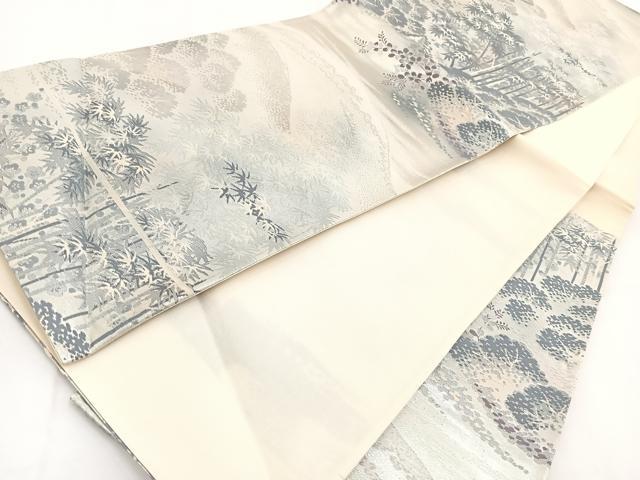 平和屋着物◎六通柄袋帯　錦袋嵯峨野　銀糸　正絹　逸品　BAAV7570yc