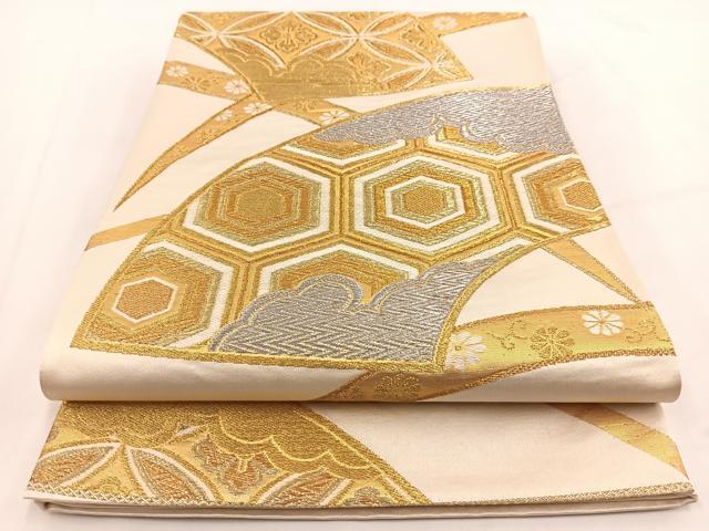 平和屋着物◎西陣 六通柄袋帯 地紙吉祥花文 金銀糸 正絹 逸品 BAAV7575yc