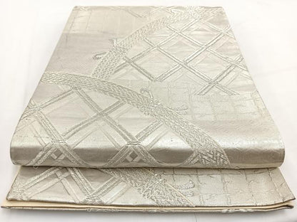 平和屋着物◎六通柄袋帯 エ霞籬文 銀糸 正絹 逸品 BAAV7576yc