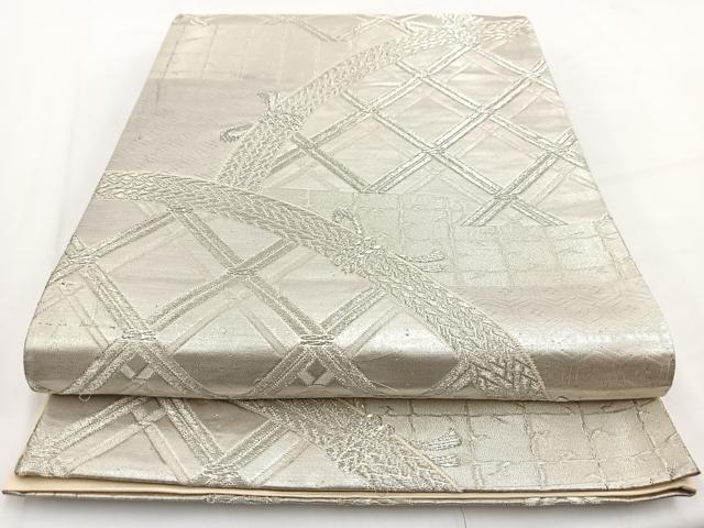 平和屋着物◎六通柄袋帯 エ霞籬文 銀糸 正絹 逸品 BAAV7576yc
