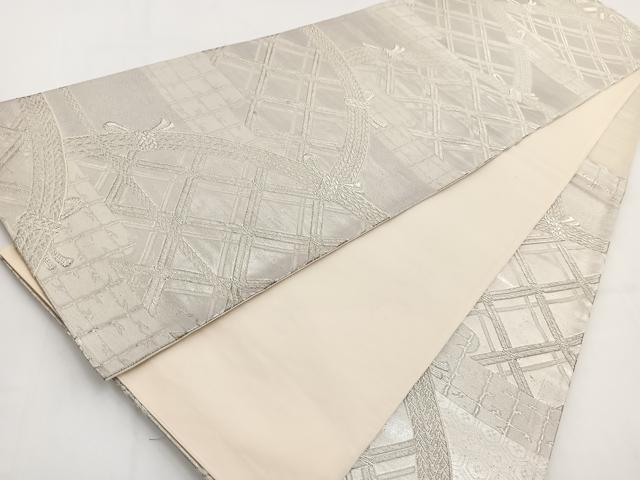 平和屋着物◎六通柄袋帯 エ霞籬文 銀糸 正絹 逸品 BAAV7576yc