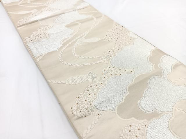 平和屋着物◎六通柄袋帯 雲取り紐花文 金銀糸 正絹 逸品 BAAV7577yc