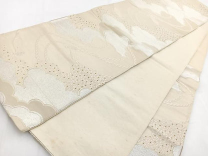 平和屋着物◎六通柄袋帯 雲取り紐花文 金銀糸 正絹 逸品 BAAV7577yc