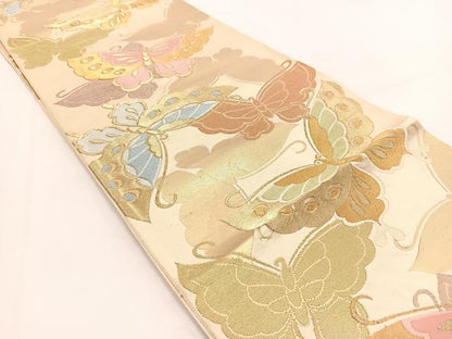 平和屋着物◎六通柄袋帯　唐織　舞蝶文　金糸　正絹　逸品　BAAV7578yc