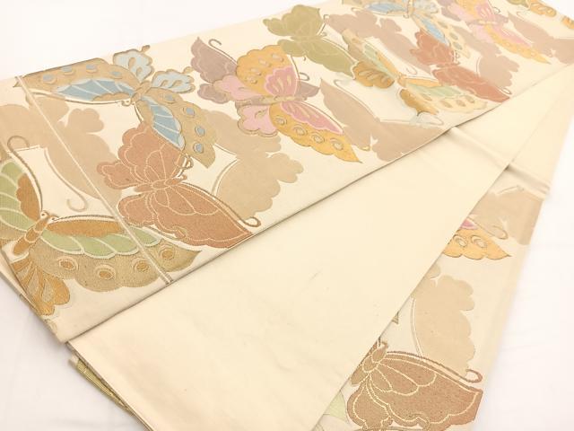 平和屋着物◎六通柄袋帯　唐織　舞蝶文　金糸　正絹　逸品　BAAV7578yc