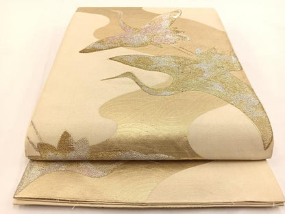 平和屋着物◎六通柄袋帯 飛鶴流水文 金銀糸 正絹 逸品 BAAV7583yc