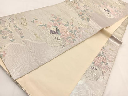 平和屋着物◎六通柄袋帯　唐織　立波花車文　金銀糸　正絹　逸品　BAAV7610yc