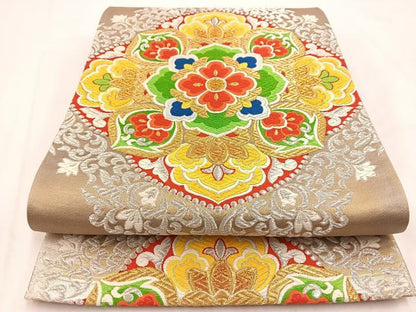 平和屋着物◎六通柄袋帯　唐織　正倉院花文　金銀糸　正絹　逸品　BAAV7611yc