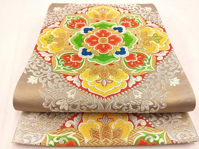 平和屋着物◎六通柄袋帯　唐織　正倉院花文　金銀糸　正絹　逸品　BAAV7611yc