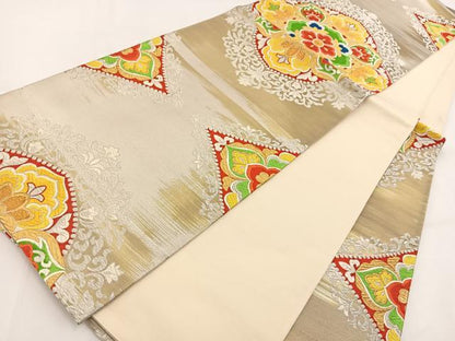 平和屋着物◎六通柄袋帯　唐織　正倉院花文　金銀糸　正絹　逸品　BAAV7611yc